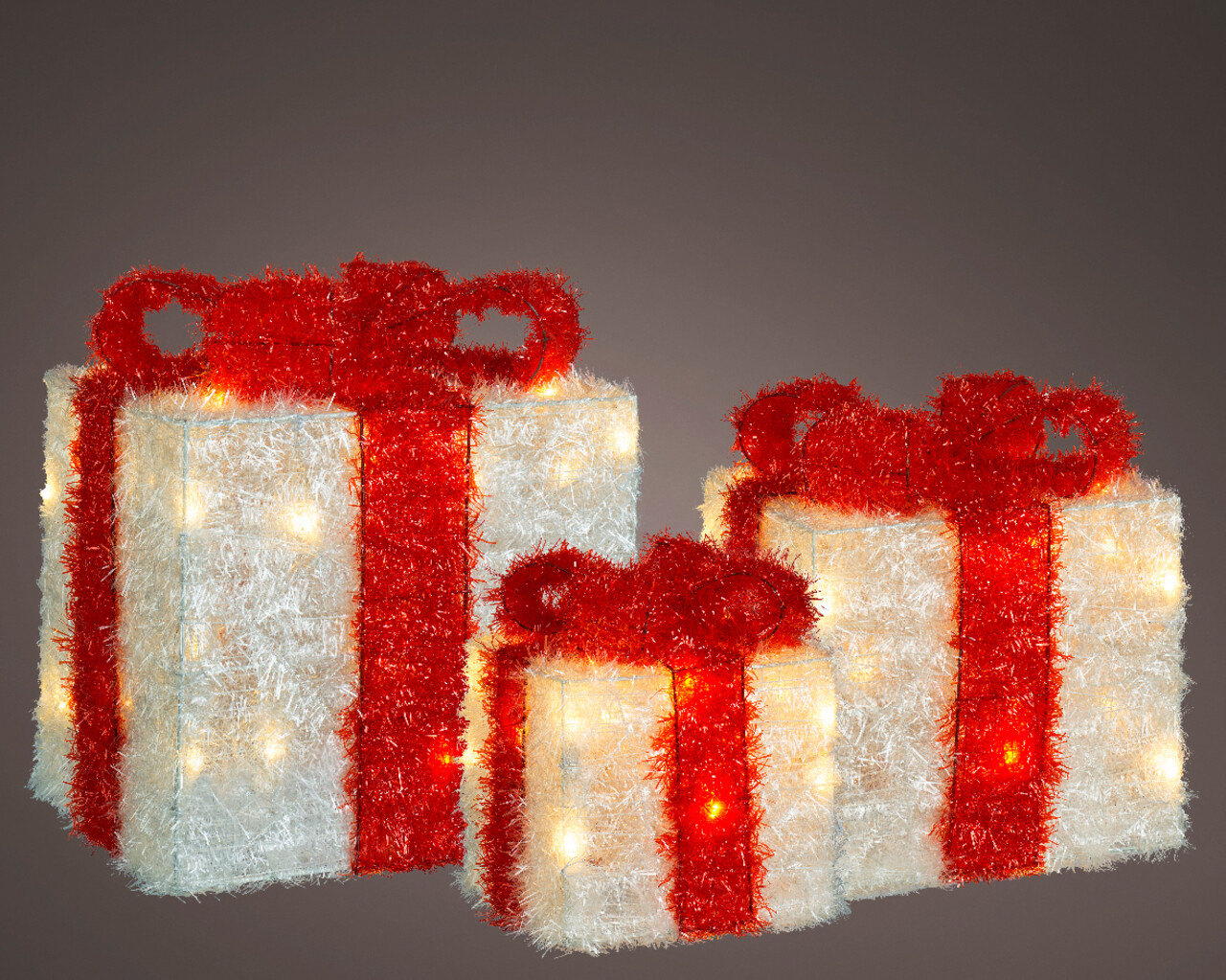 Set 3 decoratiuni luminoase Gift, Lumineo, beteala, alb/rosu - imagine 4